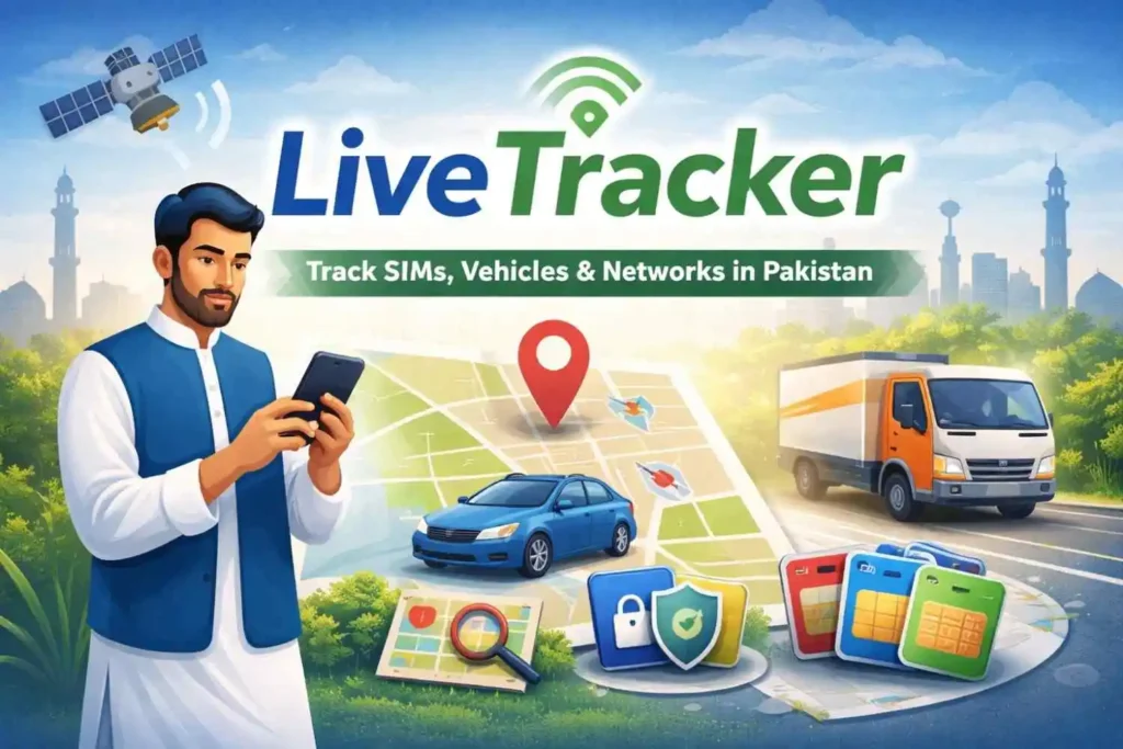 Live Tracker - Hero image showing a person verifying a Pakistani mobile number for SIM owner details